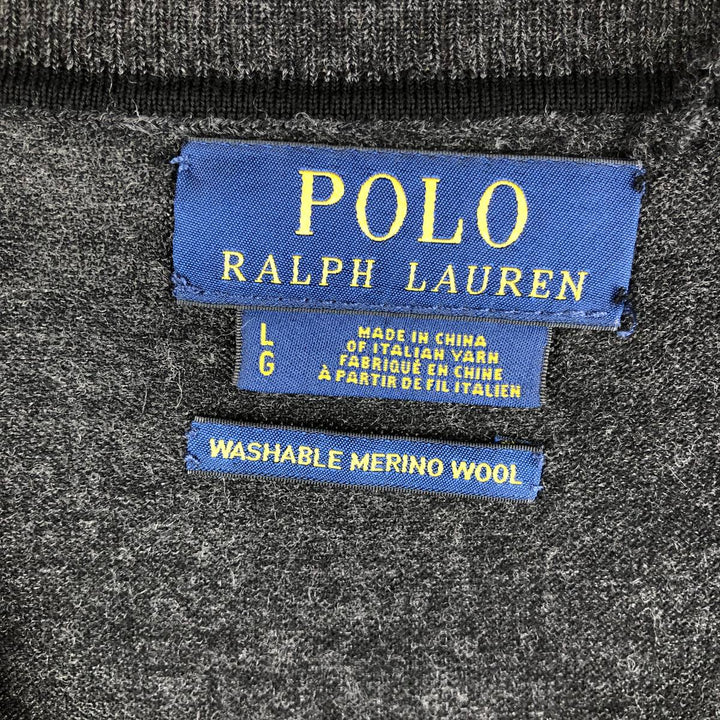 Ralph Lauren POLO RALPH LAUREN V-neck merino wool knit sweater, men's size L Merino wool gray type Vintage Second Hand