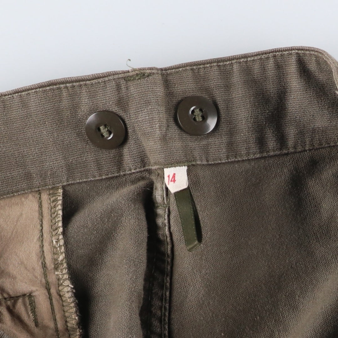 1980'S German Army Moleskine Custom Painted Military Cargo Pants, Size 14, Men's W35 (Vintage) unclear Khaki type Vintage Second Hand