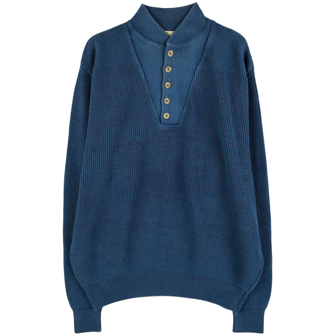 Vintage LLBean cotton knit half-button sweater from the 1980s-1990s, made in the USA, men's size XL cotton Blue type light blue Vintage Second Hand