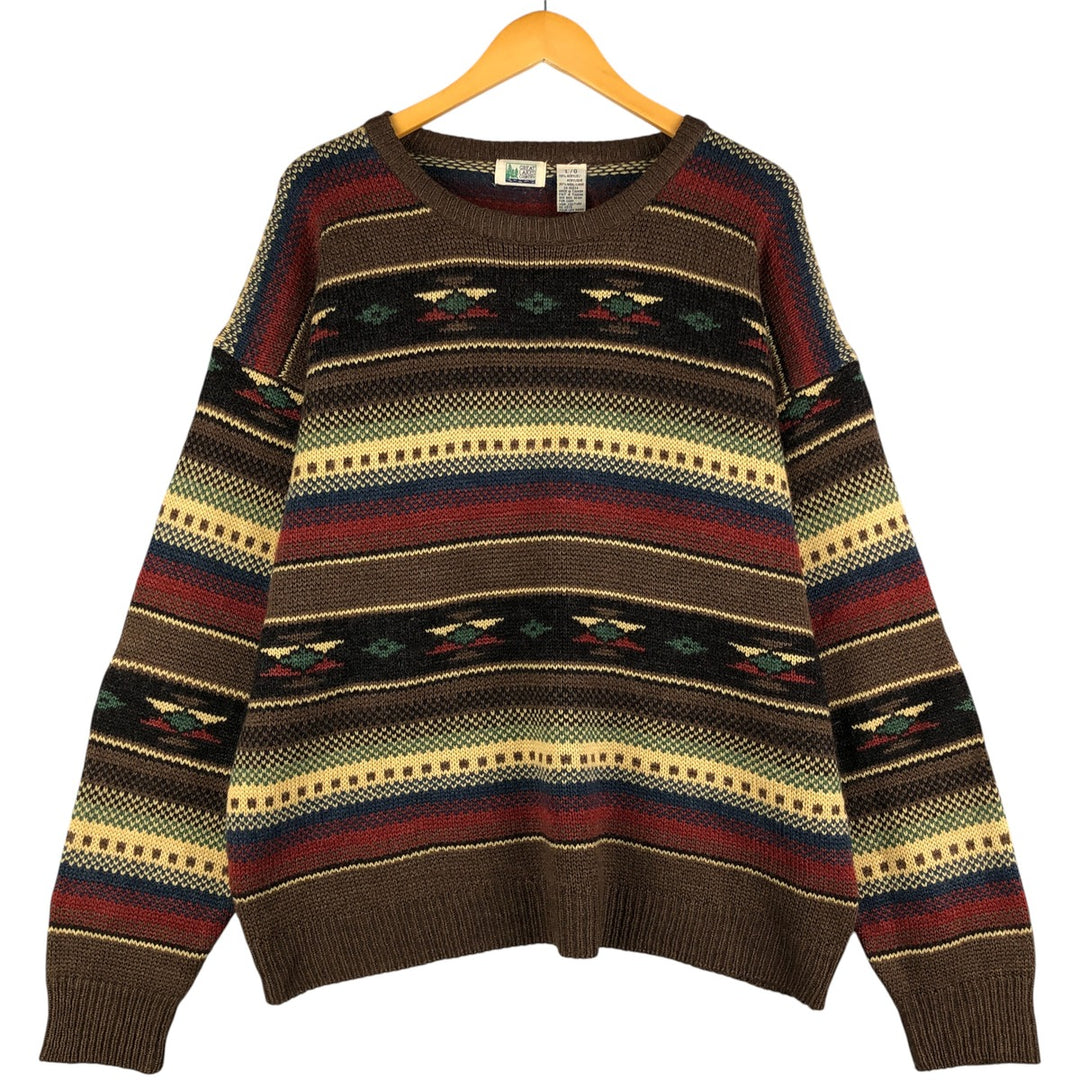 GREAT LAKES COUNTRY Native Pattern Acrylic Knit Sweater, Men's Size L acrylic brown type Vintage Second Hand