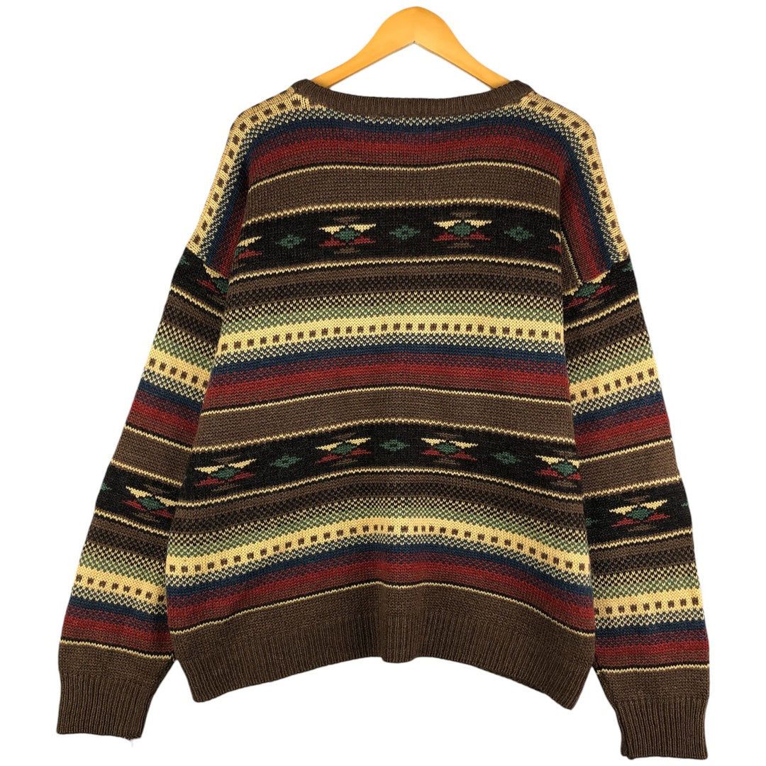 GREAT LAKES COUNTRY Native Pattern Acrylic Knit Sweater, Men's Size L acrylic brown type Vintage Second Hand