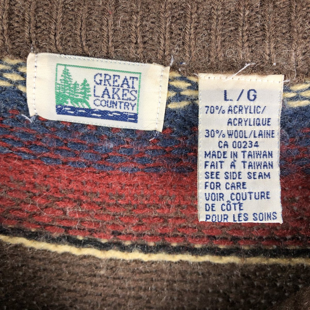 GREAT LAKES COUNTRY Native Pattern Acrylic Knit Sweater, Men's Size L acrylic brown type Vintage Second Hand