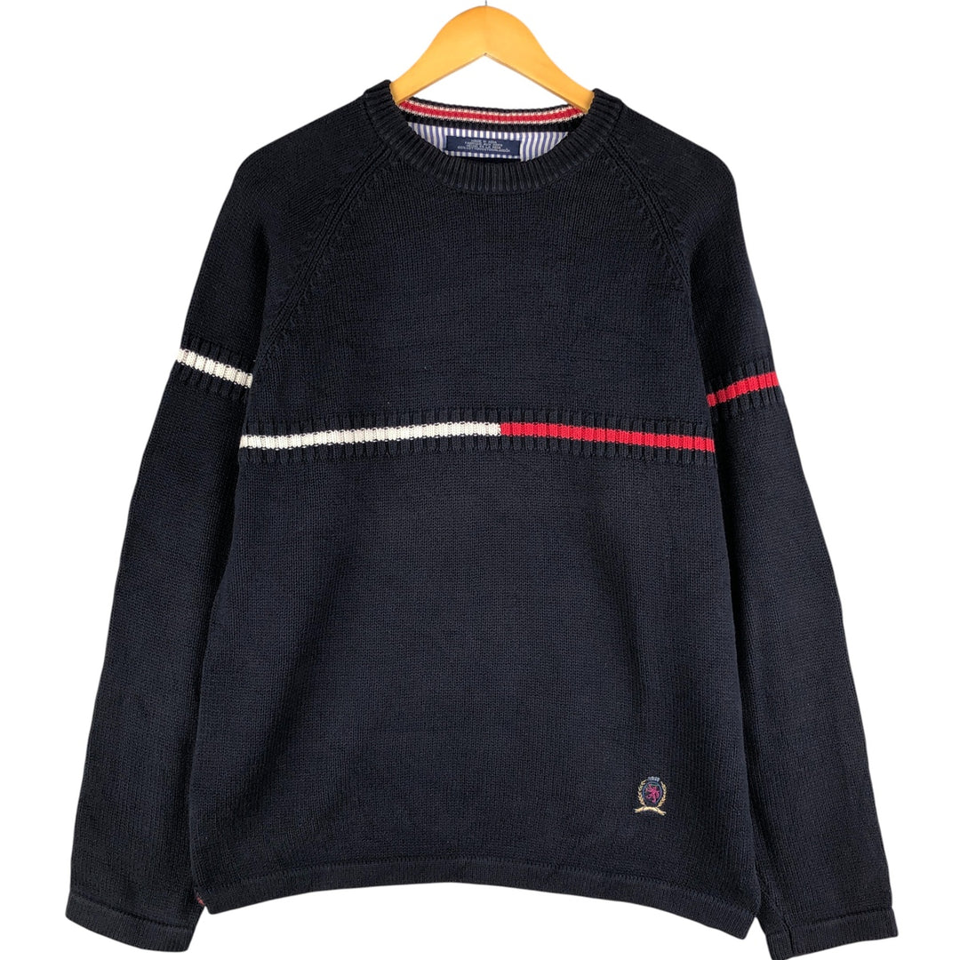 Tommy Hilfiger Cotton Knit Sweater, Men's Size L cotton navy blue type Vintage Second Hand