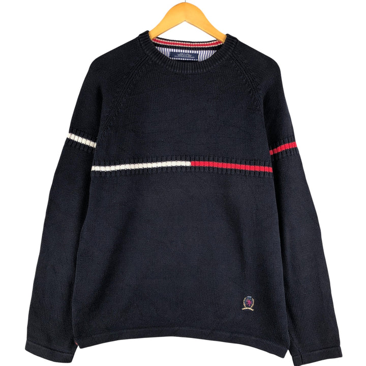 Tommy Hilfiger Cotton Knit Sweater, Men's Size L cotton navy blue type Vintage Second Hand