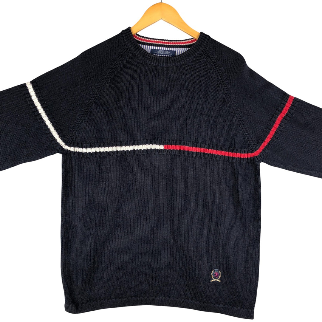 Tommy Hilfiger Cotton Knit Sweater, Men's Size L cotton navy blue type Vintage Second Hand