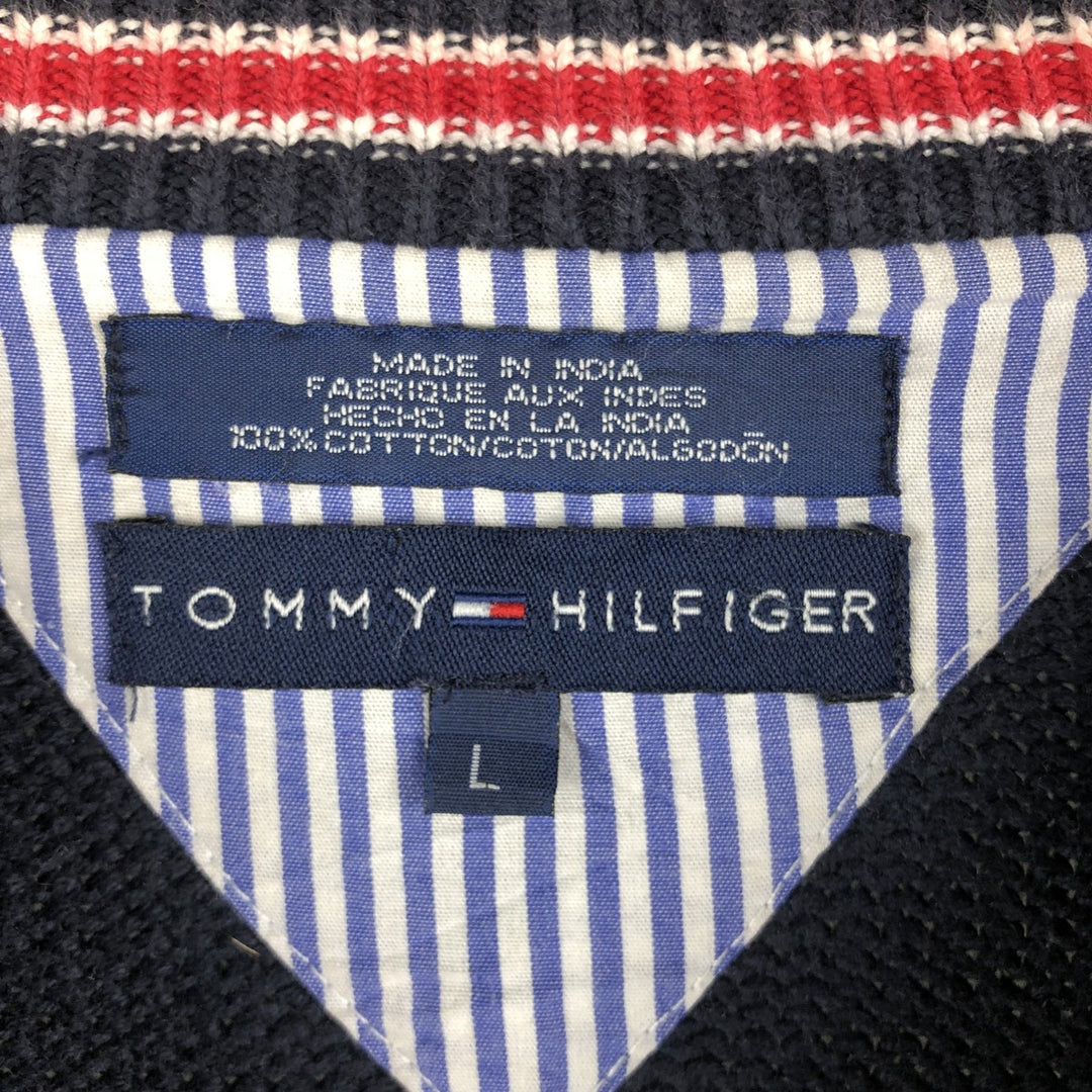 Tommy Hilfiger Cotton Knit Sweater, Men's Size L cotton navy blue type Vintage Second Hand