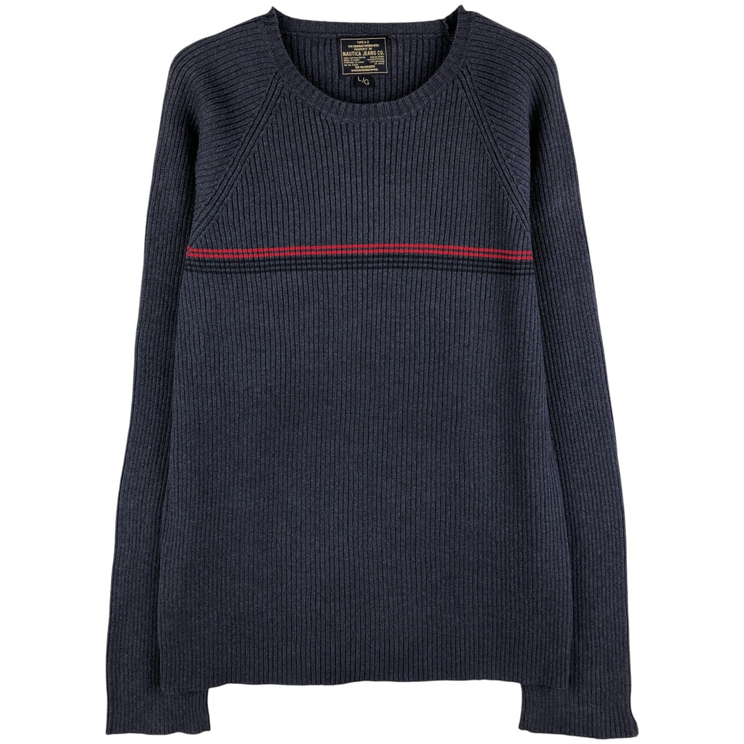 Nautica Jeans Company Ribbed Cotton Knit Sweater, Men's Size L cotton navy blue type Vintage Second Hand