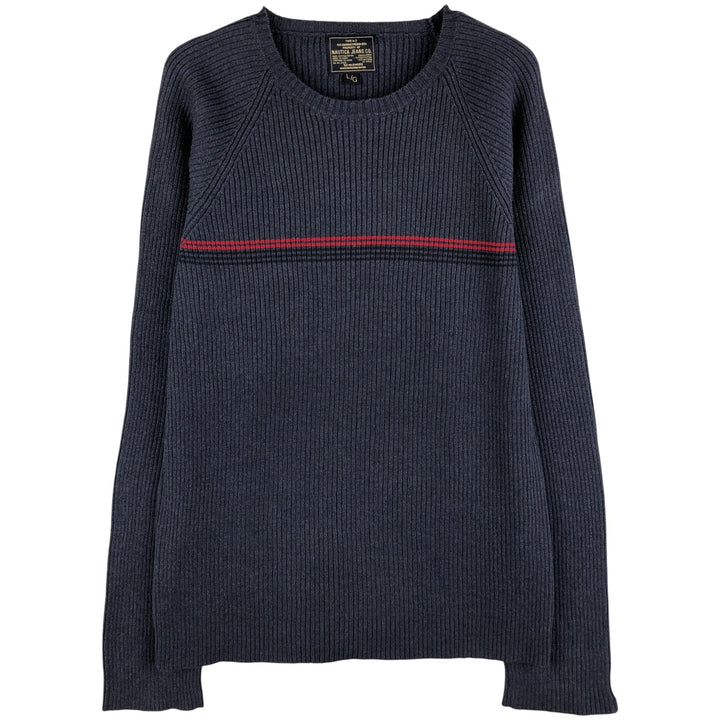 Nautica Jeans Company Ribbed Cotton Knit Sweater, Men's Size L cotton navy blue type Vintage Second Hand