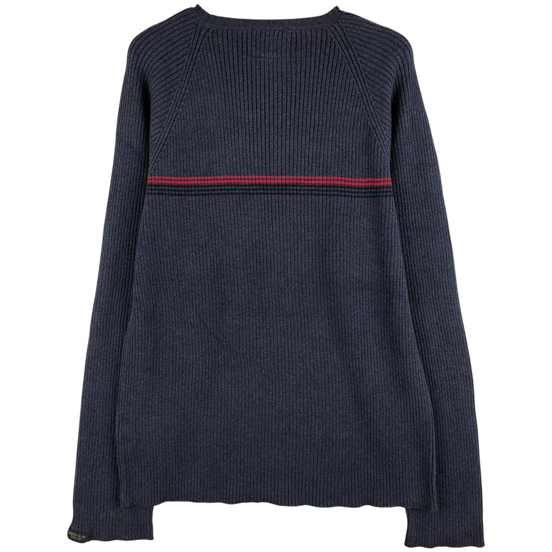 Nautica Jeans Company Ribbed Cotton Knit Sweater, Men's Size L cotton navy blue type Vintage Second Hand