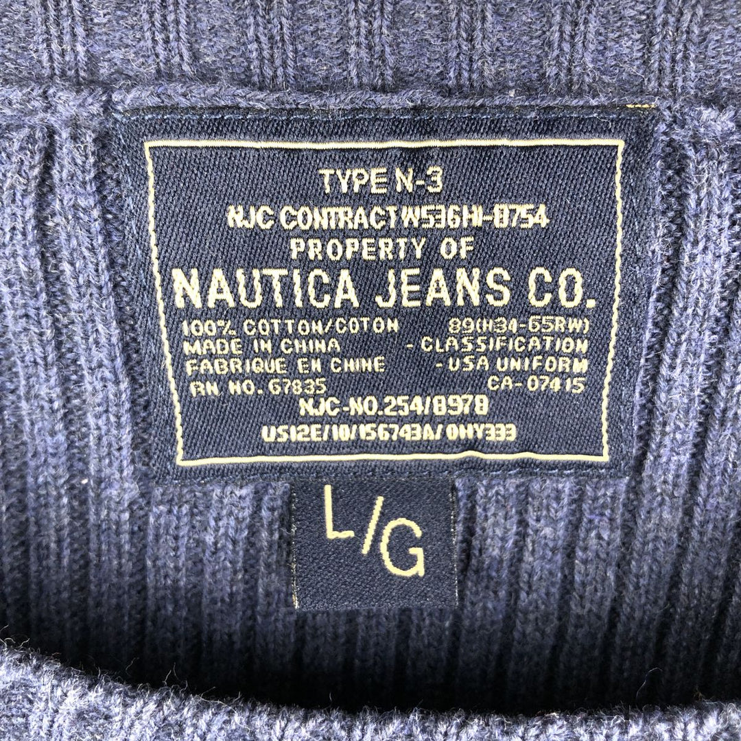 Nautica Jeans Company Ribbed Cotton Knit Sweater, Men's Size L cotton navy blue type Vintage Second Hand