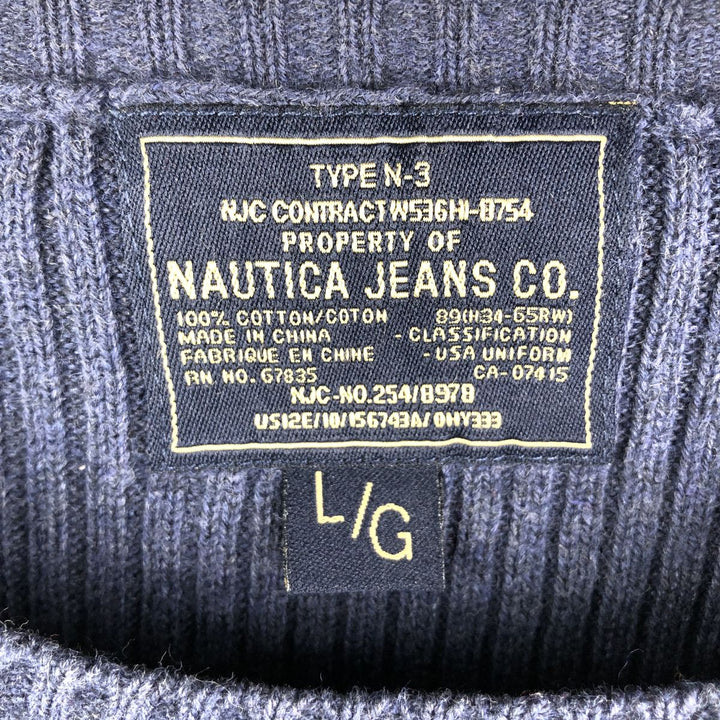 Nautica Jeans Company Ribbed Cotton Knit Sweater, Men's Size L cotton navy blue type Vintage Second Hand