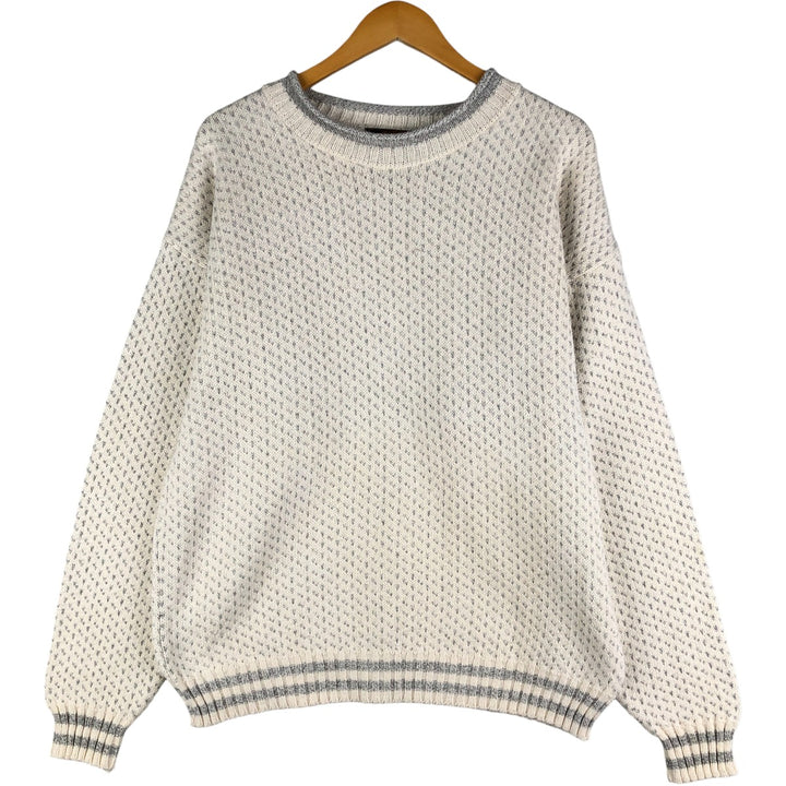 Vintage 80s-90'S Eddie Bauer Black Tag Birdseye Pattern Roll Neck Cotton Knit Sweater, Made in USA, Men's Size L cotton pale white type Vintage Second Hand