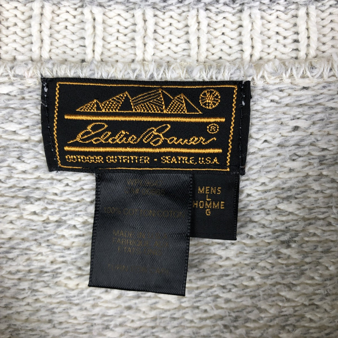 Vintage 80s-90'S Eddie Bauer Black Tag Birdseye Pattern Roll Neck Cotton Knit Sweater, Made in USA, Men's Size L cotton pale white type Vintage Second Hand