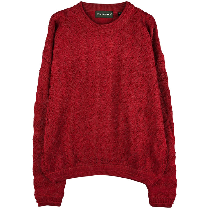 TUNDRA 3D Knit Sweater, Made in Canada, Men's Size Medium cotton red type Vintage Second Hand