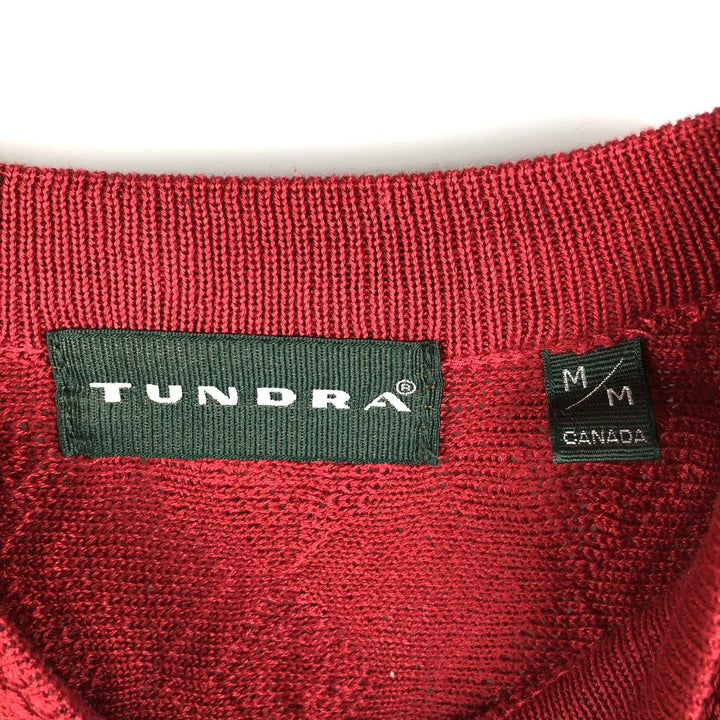 TUNDRA 3D Knit Sweater, Made in Canada, Men's Size Medium cotton red type Vintage Second Hand