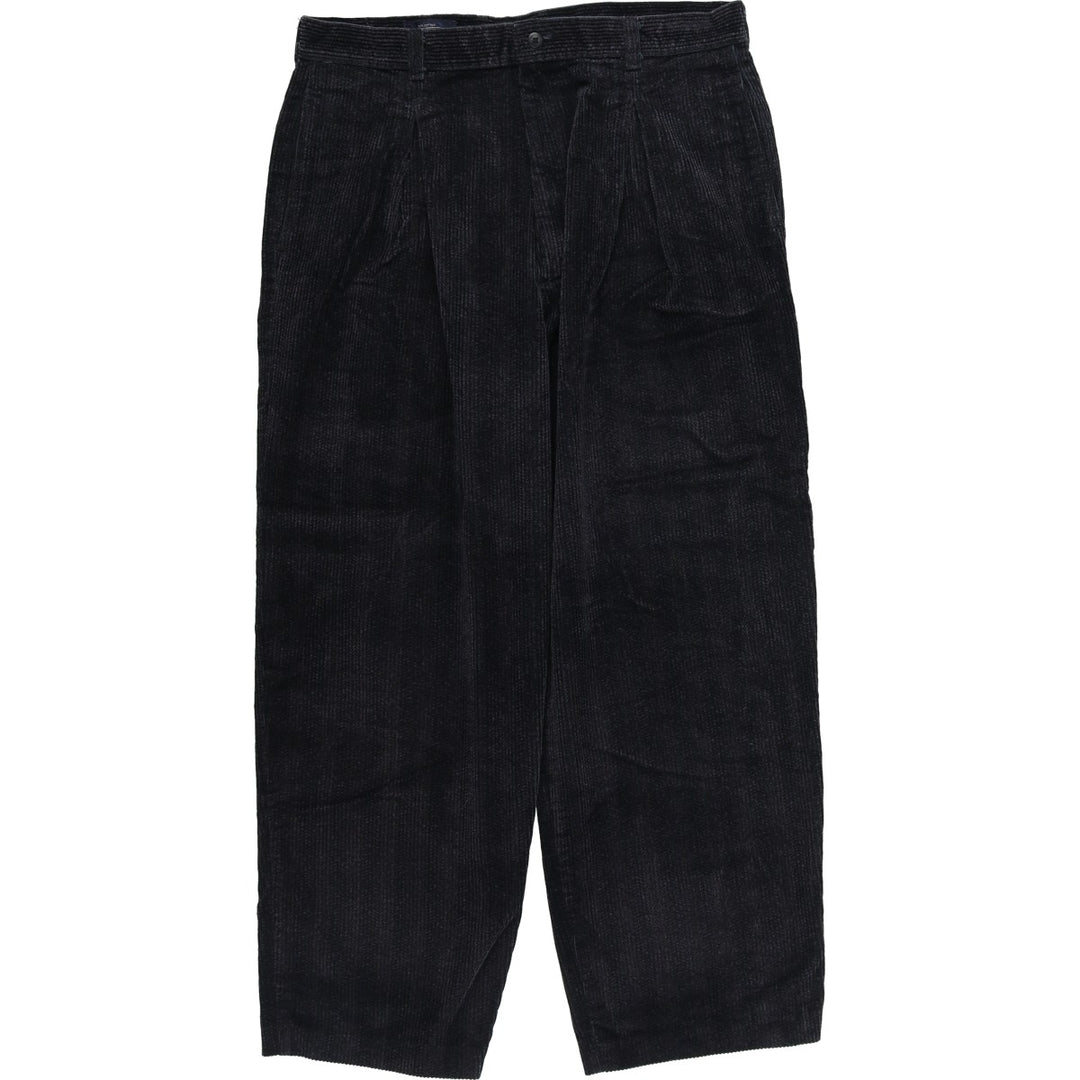 LANDS' END Two-pleat Corduroy Pants, Made in USA, Women's XXL (W34) cotton black type Vintage Second Hand