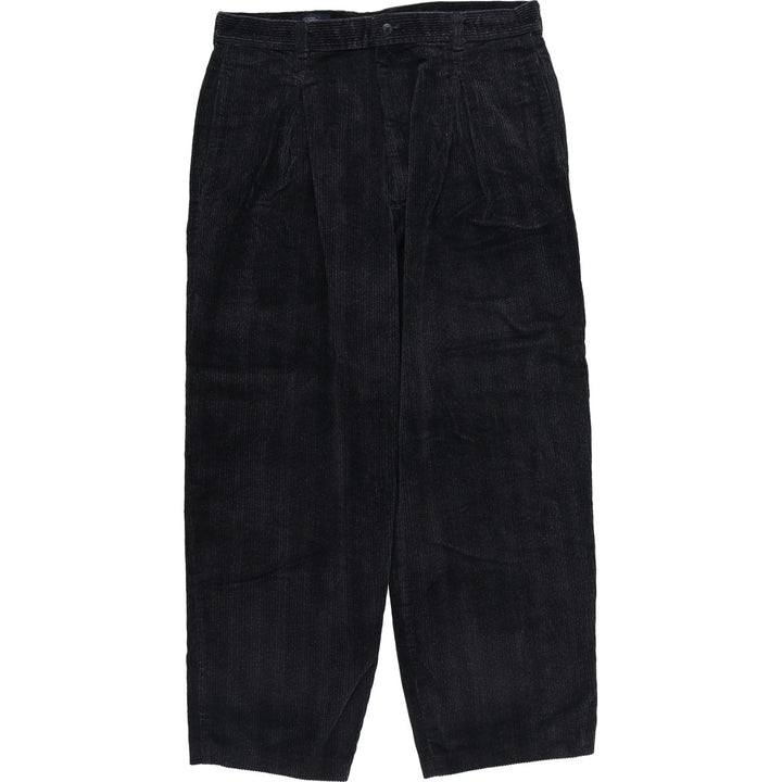 LANDS' END Two-pleat Corduroy Pants, Made in USA, Women's XXL (W34) cotton black type Vintage Second Hand