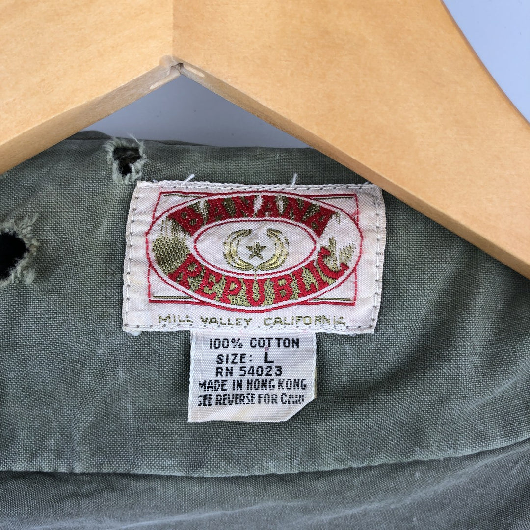 80'S Banana Republic Safari Vest Men's Size L Vintage cotton Khaki type sage green Vintage Second Hand