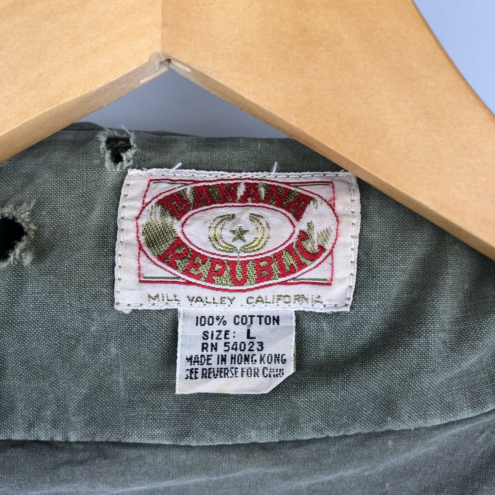 80'S Banana Republic Safari Vest Men's Size L Vintage cotton Khaki type sage green Vintage Second Hand