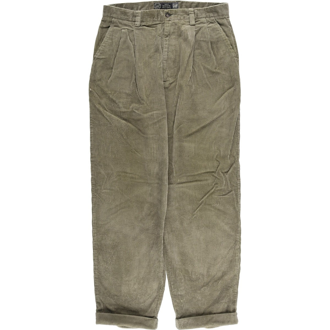 90'S GAP Relaxed Fit Old Gap Wide Rib Two-Pleated Corduroy Pants Men's Size W33 cotton Khaki type Vintage Second Hand
