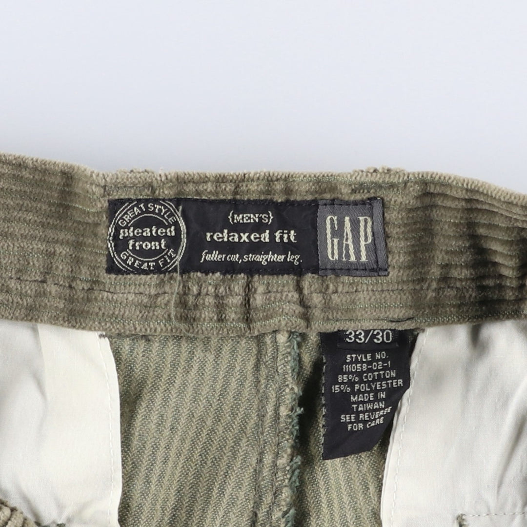 90'S GAP Relaxed Fit Old Gap Wide Rib Two-Pleated Corduroy Pants Men's Size W33 cotton Khaki type Vintage Second Hand