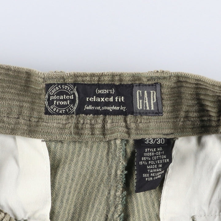 90'S GAP Relaxed Fit Old Gap Wide Rib Two-Pleated Corduroy Pants Men's Size W33 cotton Khaki type Vintage Second Hand