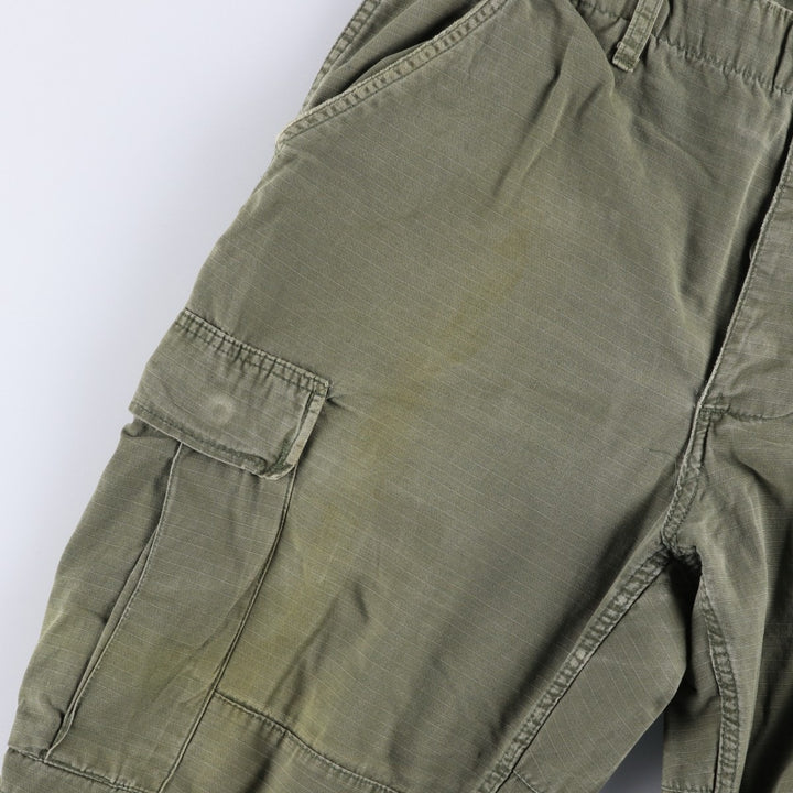 Double-knee ripstop military cargo pants, men's size W32 unclear Khaki type sage green Vintage Second Hand