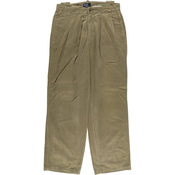 90'S Ralph Lauren POLO by Ralph Lauren Two-pleat Chino Pants Made in USA Men's W33 Vintage cotton Khaki type sage green Vintage Second Hand