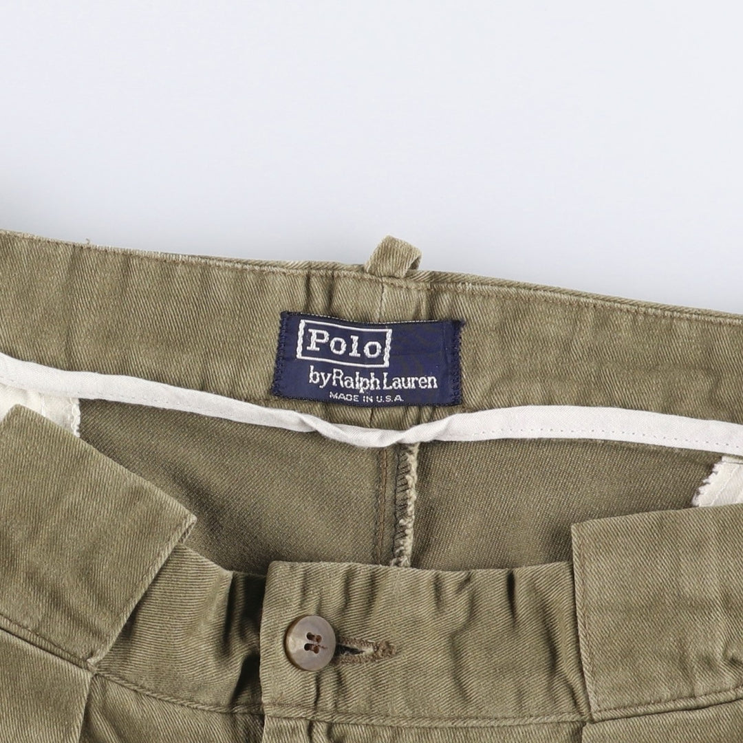 90'S Ralph Lauren POLO by Ralph Lauren Two-pleat Chino Pants Made in USA Men's W33 Vintage cotton Khaki type sage green Vintage Second Hand