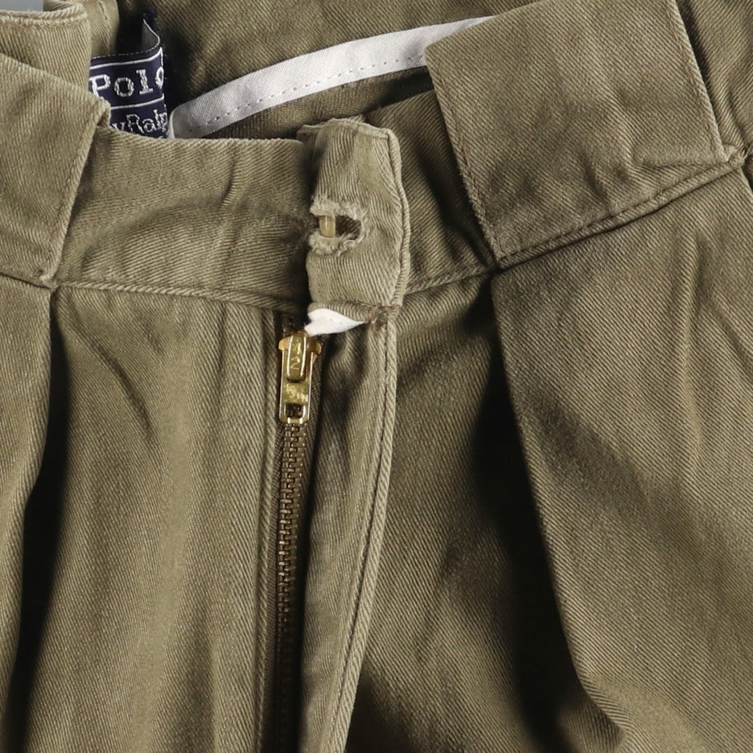 90'S Ralph Lauren POLO by Ralph Lauren Two-pleat Chino Pants Made in USA Men's W33 Vintage cotton Khaki type sage green Vintage Second Hand