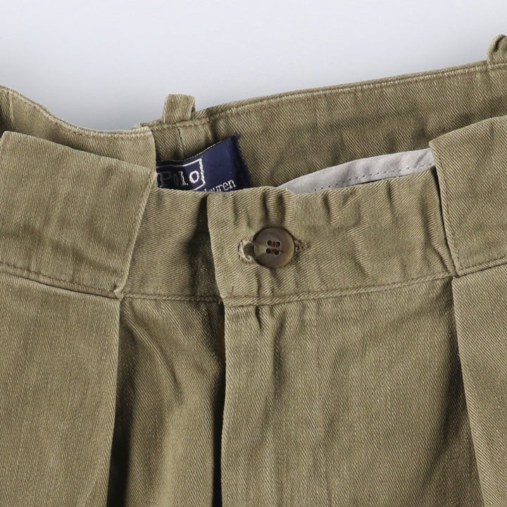 90'S Ralph Lauren POLO by Ralph Lauren Two-pleat Chino Pants Made in USA Men's W33 Vintage cotton Khaki type sage green Vintage Second Hand