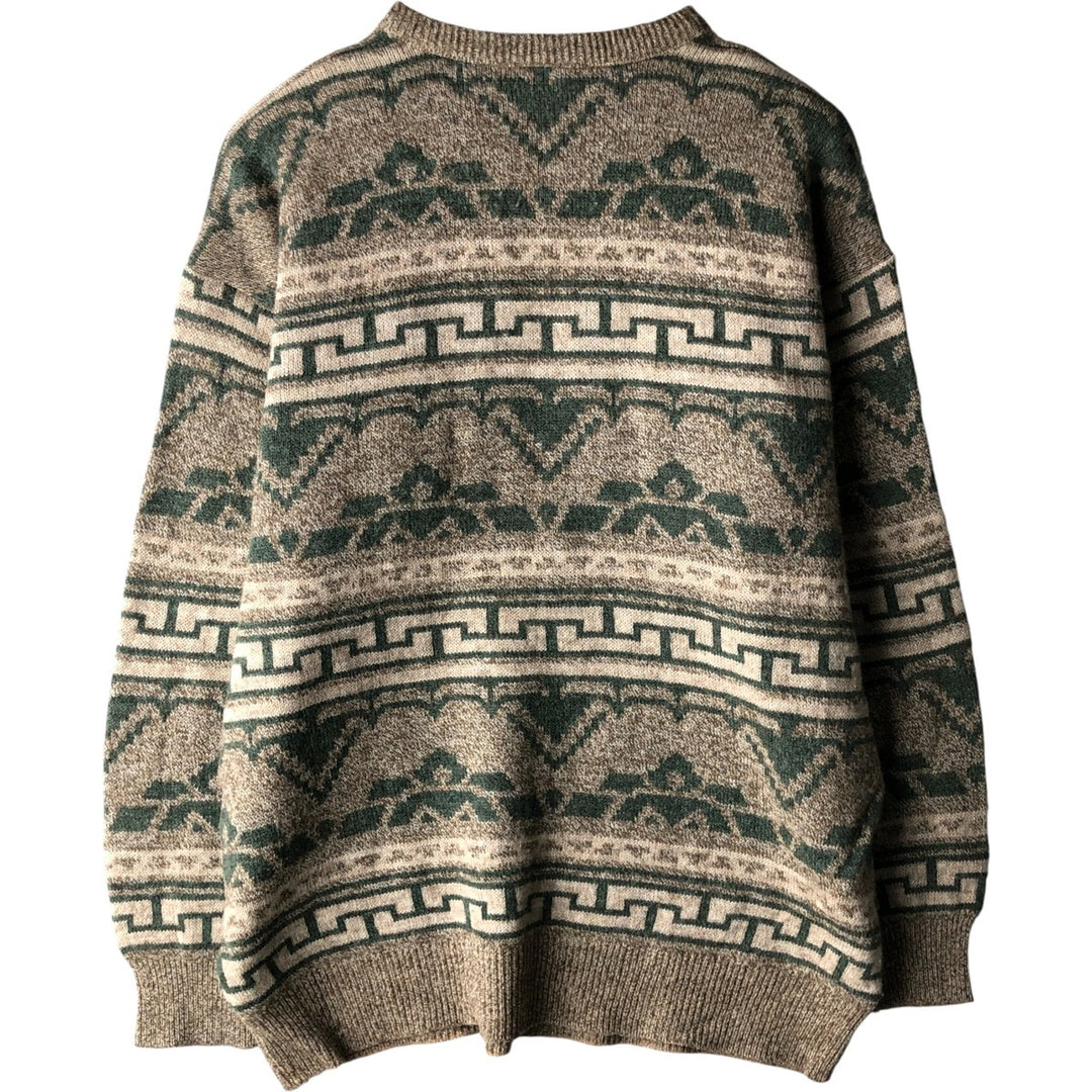 Vintage 1980'S Lacoste Chemise Native Pattern wool knit sweater, Made in France, Size 6 (Men's XL) wool Khaki type Vintage Second Hand