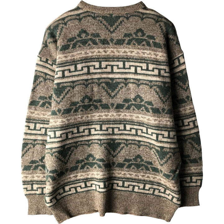 Vintage 1980'S Lacoste Chemise Native Pattern wool knit sweater, Made in France, Size 6 (Men's XL) wool Khaki type Vintage Second Hand