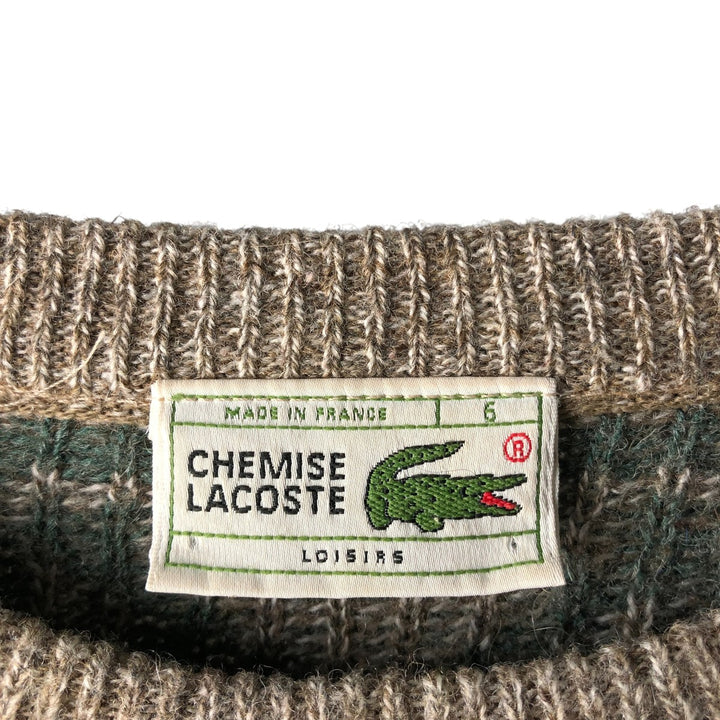 Vintage 1980'S Lacoste Chemise Native Pattern wool knit sweater, Made in France, Size 6 (Men's XL) wool Khaki type Vintage Second Hand