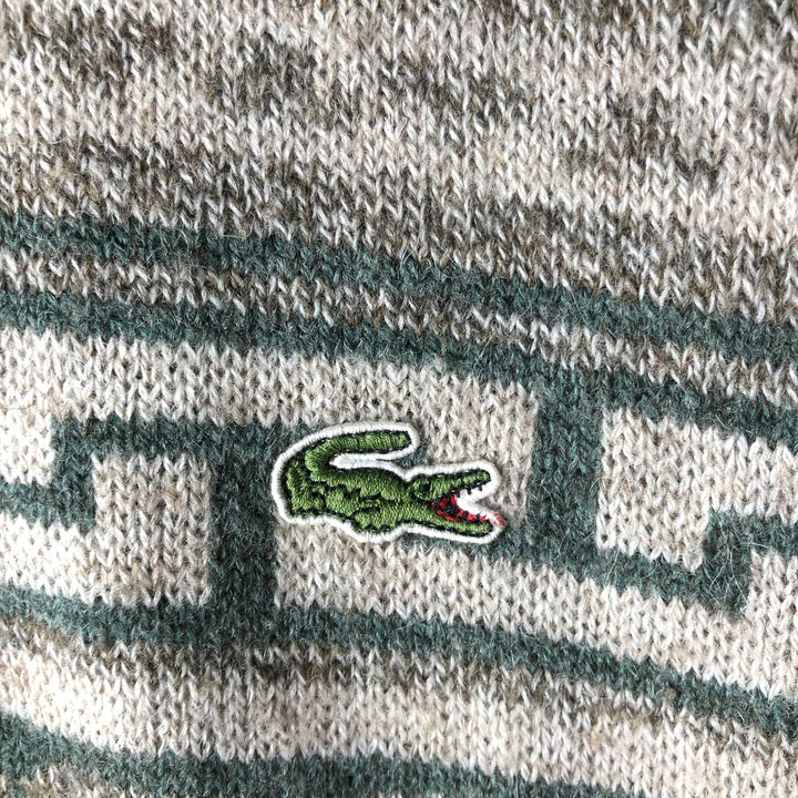 Vintage 1980'S Lacoste Chemise Native Pattern wool knit sweater, Made in France, Size 6 (Men's XL) wool Khaki type Vintage Second Hand