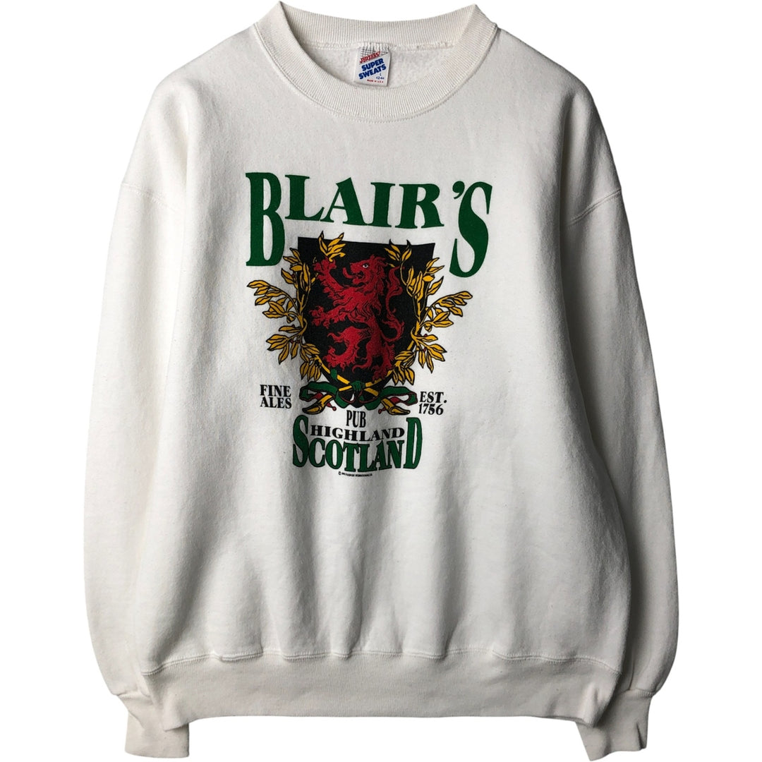 Vintage 80s-90'S Jerzees Super Sweats printed sweatshirt, made in the USA, size L, men's cotton white type Vintage Second Hand
