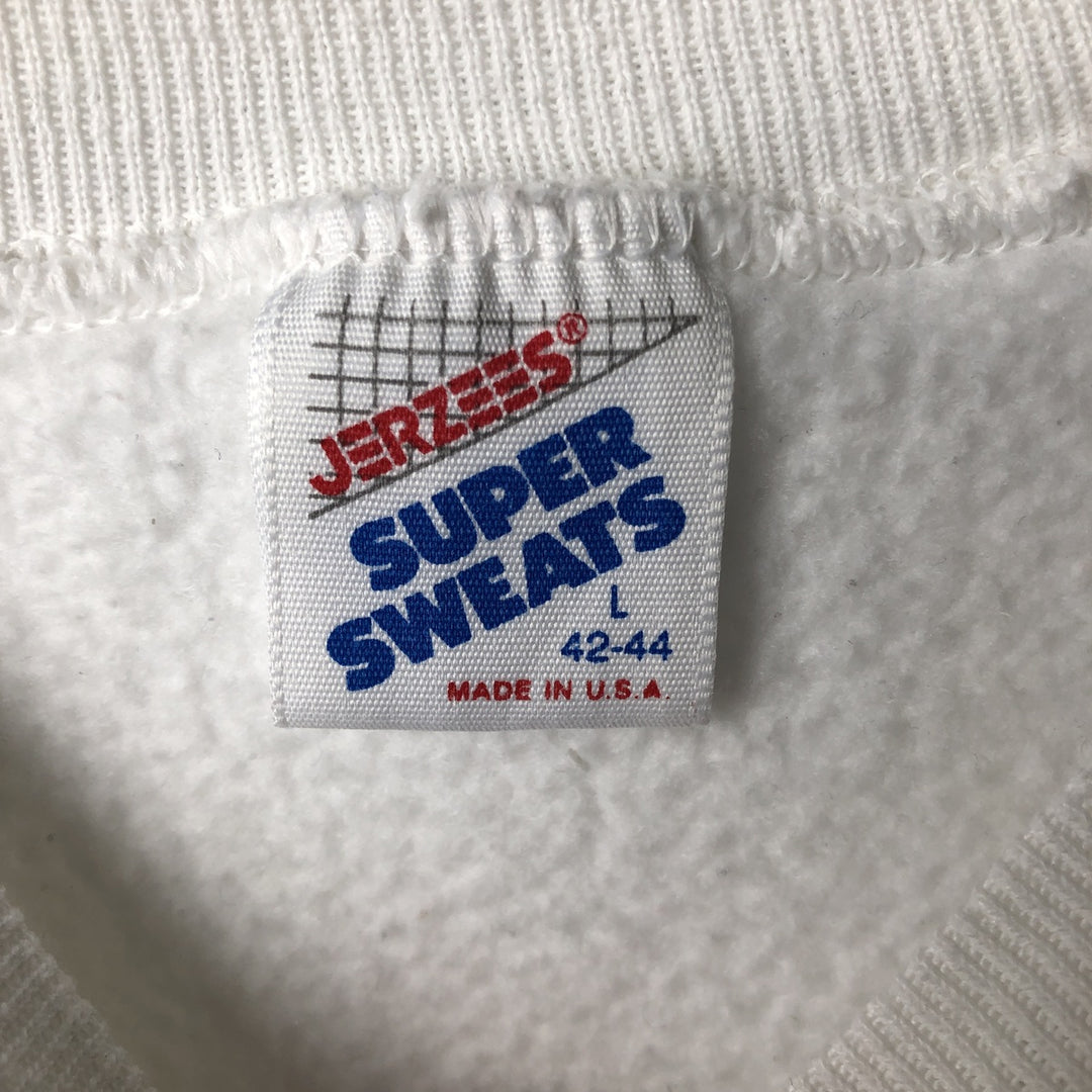 Vintage 80s-90'S Jerzees Super Sweats printed sweatshirt, made in the USA, size L, men's cotton white type Vintage Second Hand