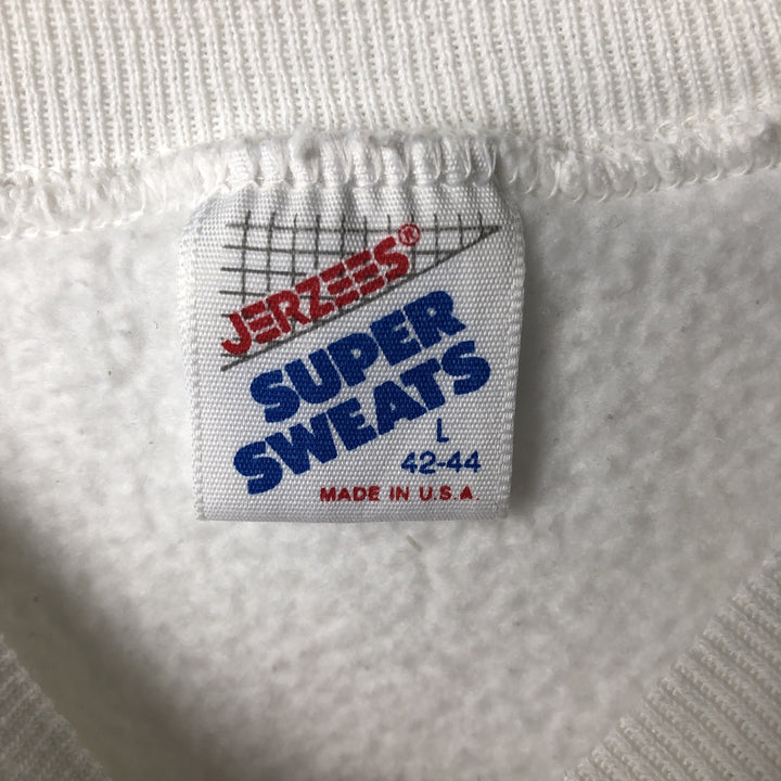 Vintage 80s-90'S Jerzees Super Sweats printed sweatshirt, made in the USA, size L, men's cotton white type Vintage Second Hand
