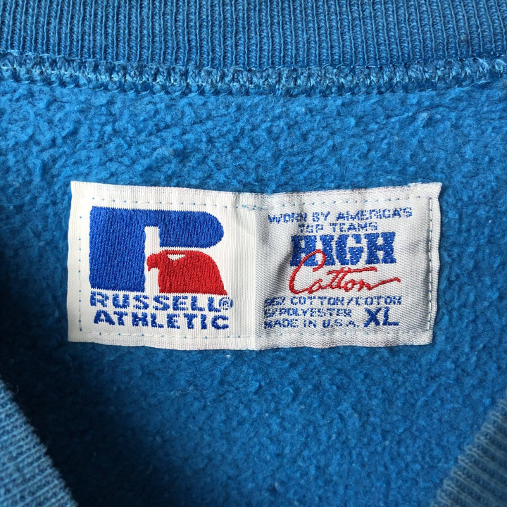90'S Russell High Cotton College Sweatshirt, Made in USA, Men's Size XL, Vintage cotton Blue type light blue Vintage Second Hand