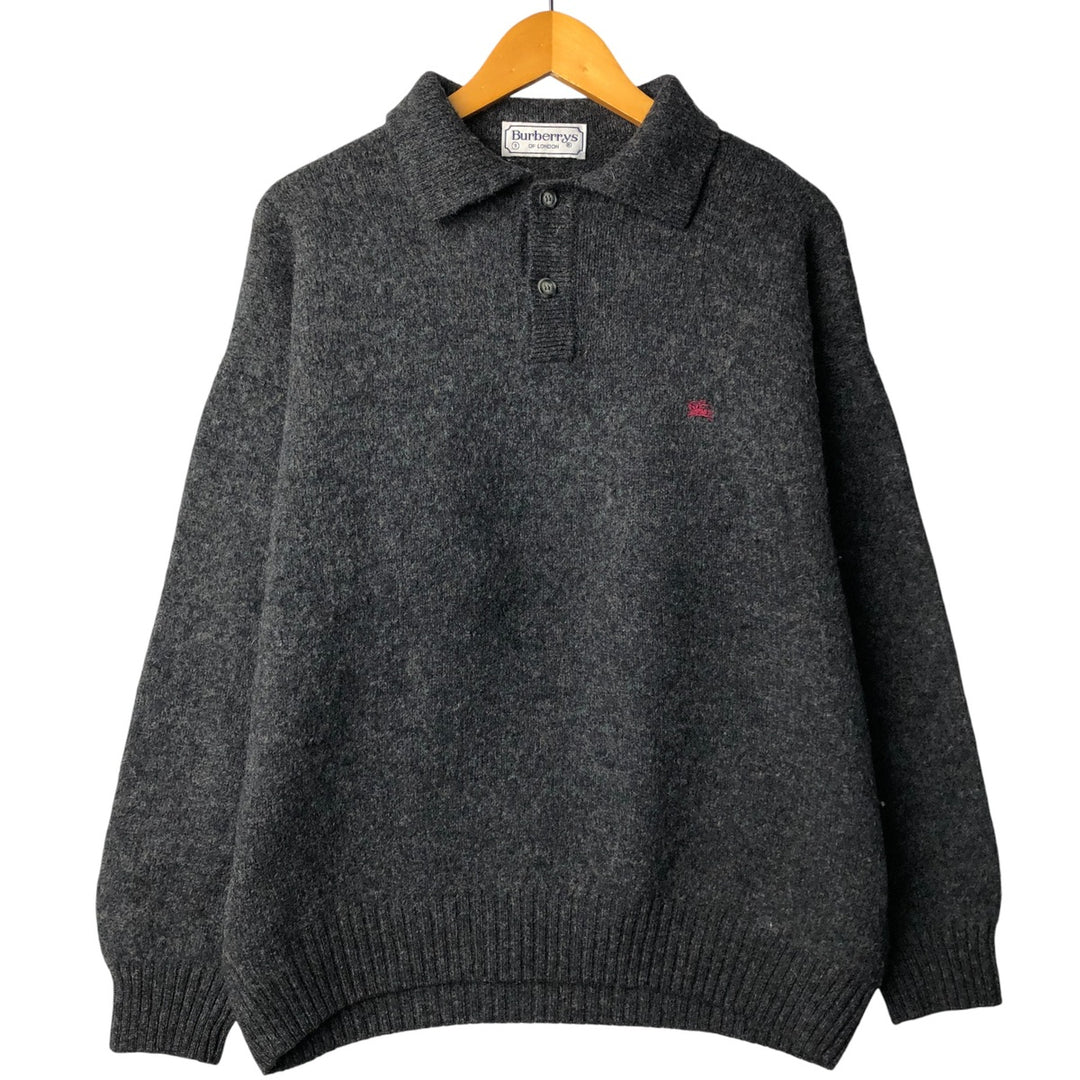 Burberry's BURBERRYS OF LONDON polo knit sweater, men's size XL wool Charcoal Vintage Second Hand