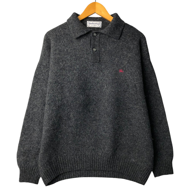 Burberry's BURBERRYS OF LONDON polo knit sweater, men's size XL wool Charcoal Vintage Second Hand