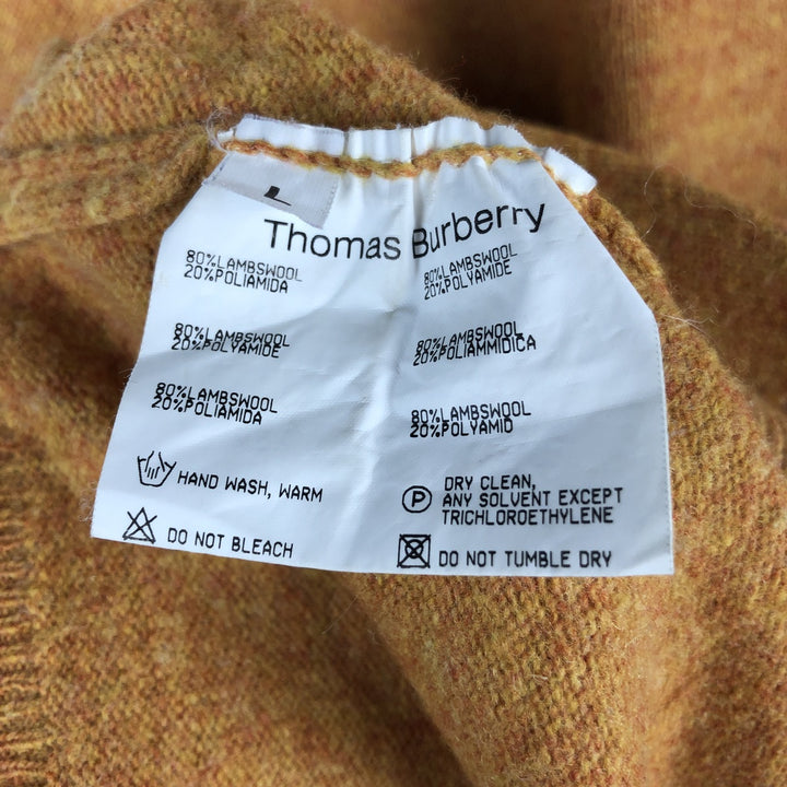 Burberry's Thomas Burberry Lambswool Knit Sweater, Made in Spain, Men's Size L Lamb wool brown type Vintage Second Hand