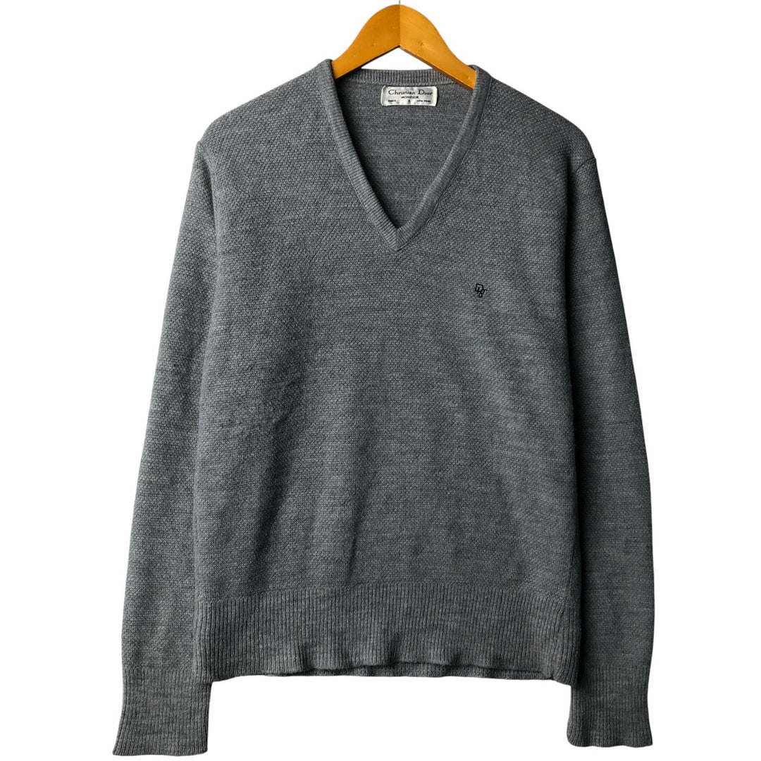 Christian Dior MONSIEUR V-neck acrylic knit sweater, Made in USA, Men's Size L Oron Acrylic gray type Vintage Second Hand