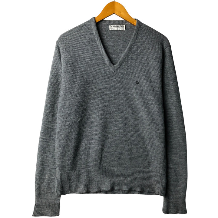 Christian Dior MONSIEUR V-neck acrylic knit sweater, Made in USA, Men's Size L Oron Acrylic gray type Vintage Second Hand