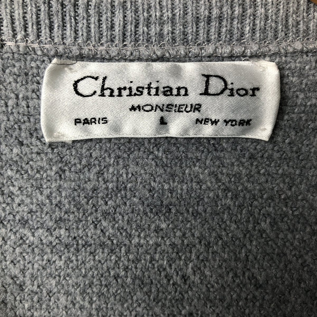 Christian Dior MONSIEUR V-neck acrylic knit sweater, Made in USA, Men's Size L Oron Acrylic gray type Vintage Second Hand