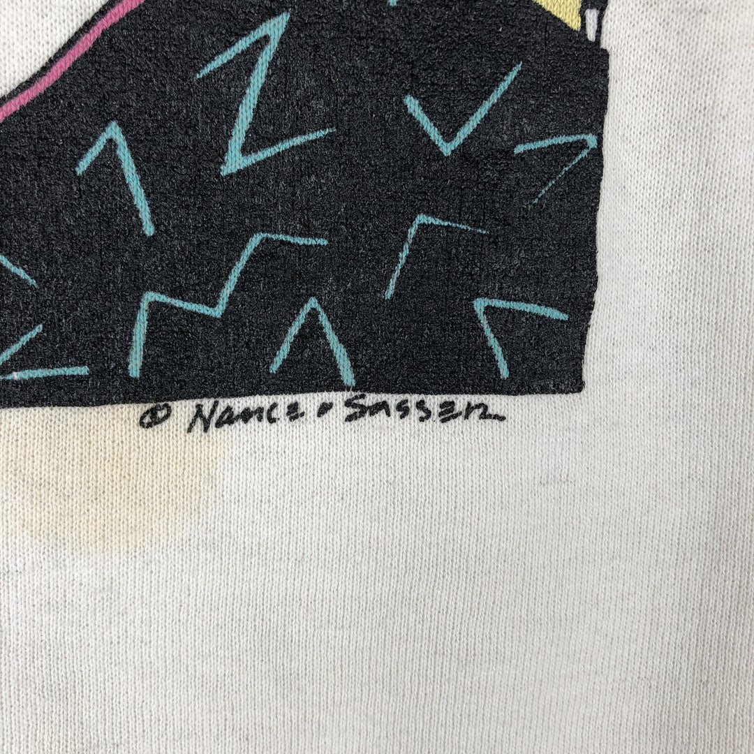 Vintage Nance Sassen cat pattern print sweatshirt, size M, men's unclear pale white type Vintage Second Hand