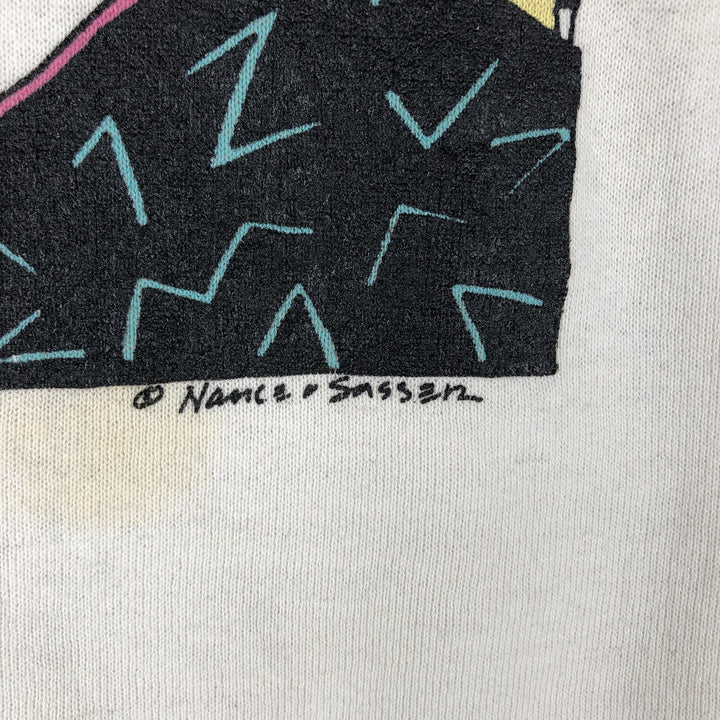 Vintage Nance Sassen cat pattern print sweatshirt, size M, men's unclear pale white type Vintage Second Hand