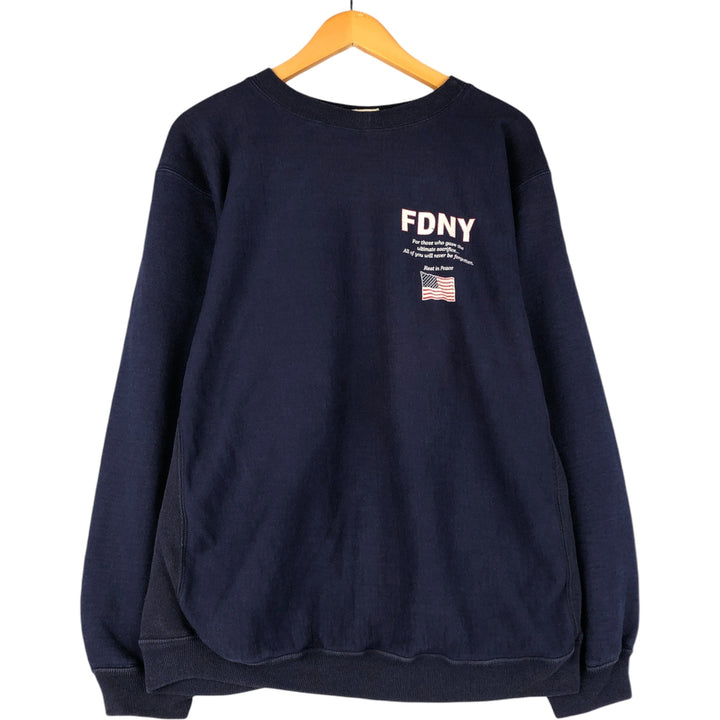 LIBERTY FDNY Stars and Stripes Print Sweatshirt, Men's Size L cotton navy blue type Vintage Second Hand