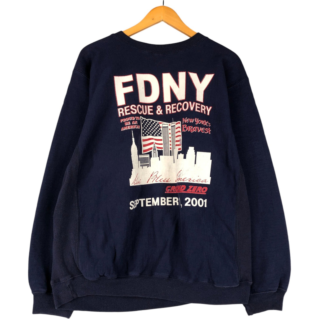 LIBERTY FDNY Stars and Stripes Print Sweatshirt, Men's Size L cotton navy blue type Vintage Second Hand