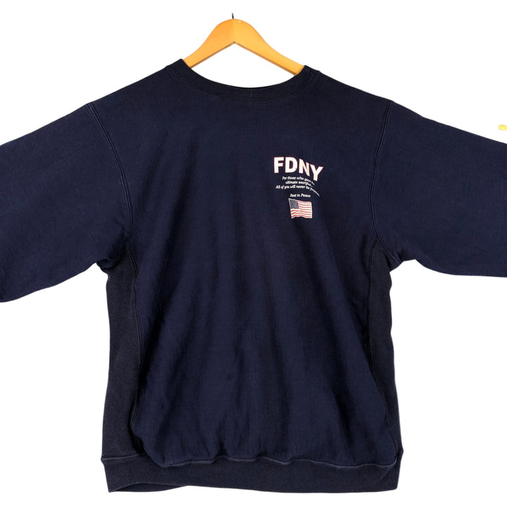 LIBERTY FDNY Stars and Stripes Print Sweatshirt, Men's Size L cotton navy blue type Vintage Second Hand
